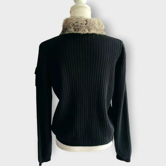 Jamie Sadock Cardigan Sweater Fur Trim Rubbed Black Long Sleeve Size Small Comfy - Picture 3 of 9